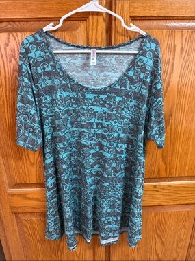 Lula Roe Women’s Teal Floral Scoop Neck Top  xl